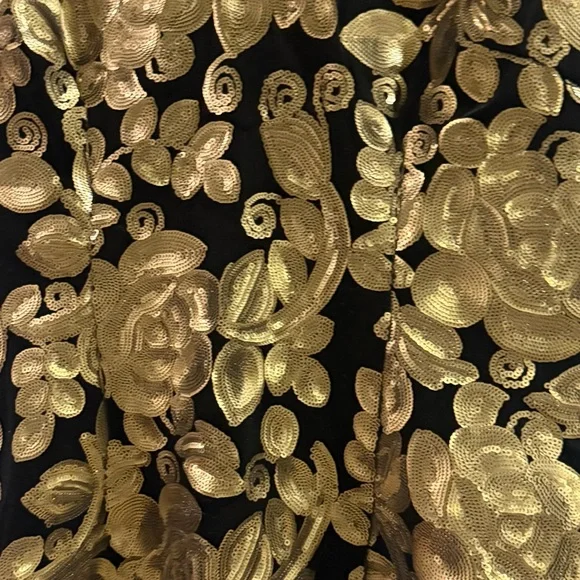 Adrianna Papell Black Velvet Gold Sequins Cocktail Dress - Picture 5 of 6